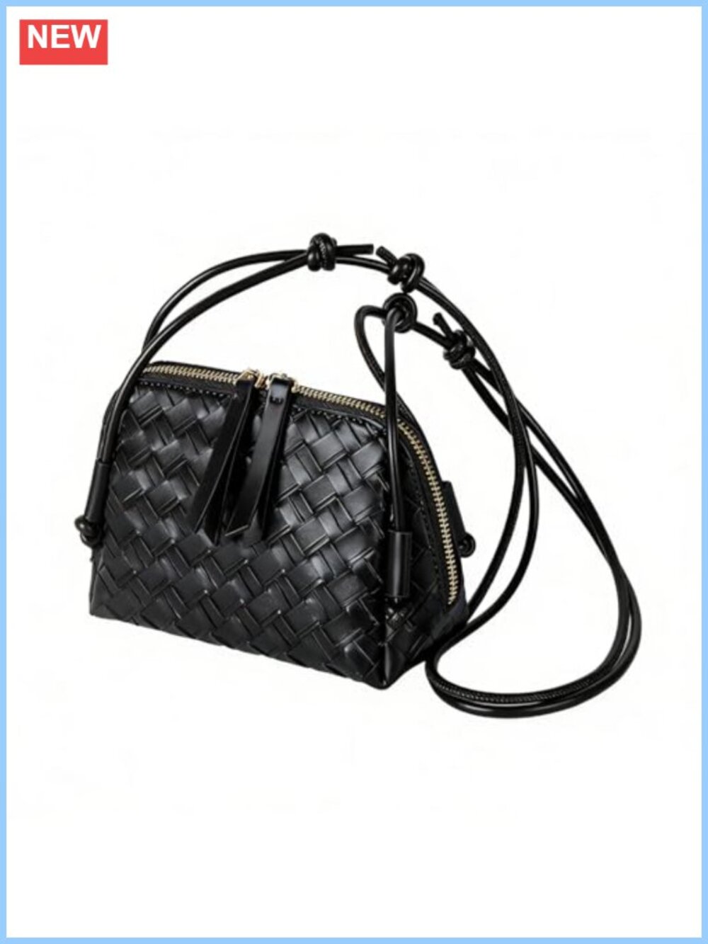 Handwoven PU Leather Crossbody Mini Satchel Adjustable Strap